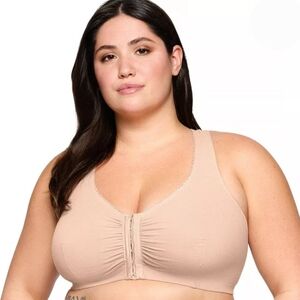 Glamorise bra 48GH nude cream cotton front closure T-back lace plus size new $50